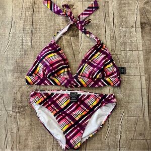Catalina Pink Plaid Bikini Set XL 16-18 Top / 8-10 Bottom Halter Swim
